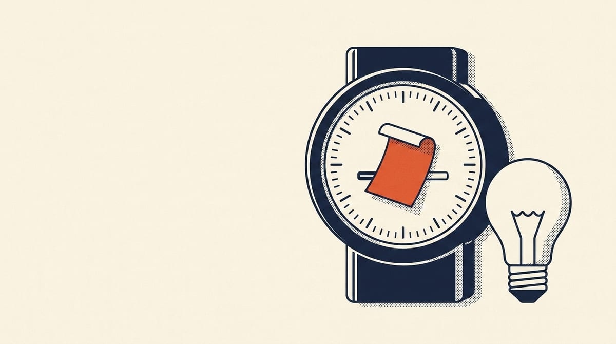 Editorial illustration of a navy electricity meter with a vermilion paper charge tag peeling off its dial, beside a lightbulb
